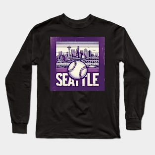 Retro Vintage Cityscape Seattle Baseball Long Sleeve T-Shirt